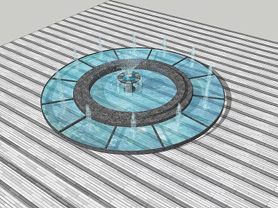 Circular Outdoor Fountain Design With Water Jets And Stone Base Structure 3d model
