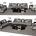 Modern Sofa and Coffee Table Set Interior With Decorative Pillows Side Tables and Table Lamps 3d model