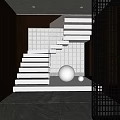 Modern Interior With White Stairs Marble Floor Glass Partition And Round Decorative Sphere