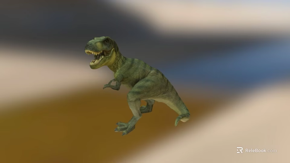 Green Tyrannosaurus Rex Dinosaur With Open Mouth In Standing Pose 3d model 