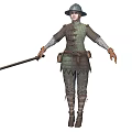 Medieval Adventurer Character With Long Staff Armor Gloves And Outfit For Creature Encounters