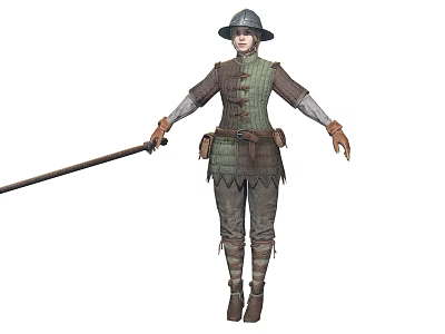Medieval Adventurer Character With Long Staff Armor Gloves And Outfit For Creature Encounters 3d model