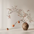 Minimalist Decorative Ceramic Vase With Red Berry Branches And Small Orange Fruits