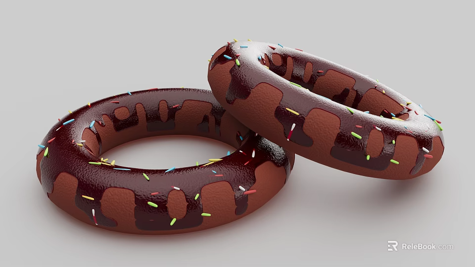 Freshly Made Chocolate Doughnuts With Chocolate Glaze And Colorful Sprinkles 3d model 