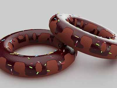 Freshly Made Chocolate Doughnuts With Chocolate Glaze And Colorful Sprinkles 3d model