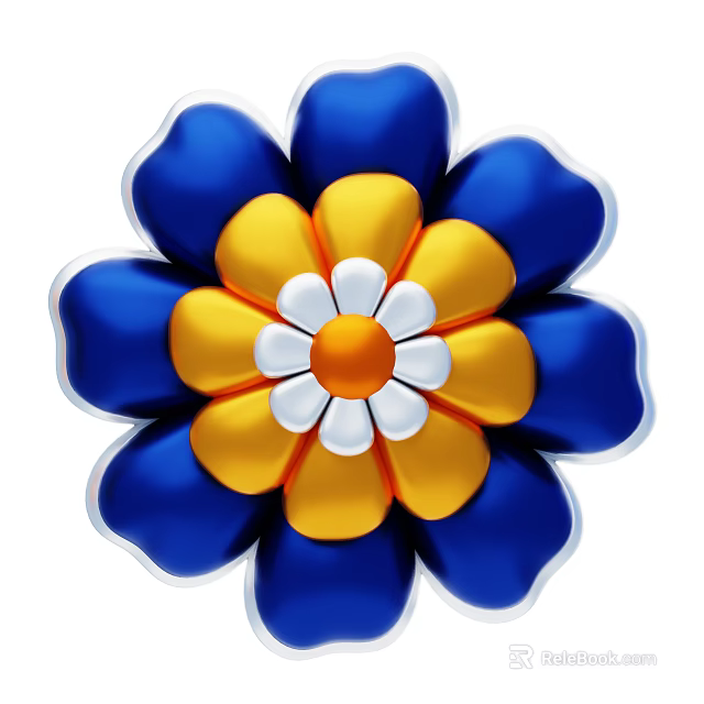 Flower Shaped Decorative Ornament Set with Blue Yellow White and Orange Petals for Home Decor 3d model 