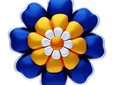 Flower Shaped Decorative Ornament Set with Blue Yellow White and Orange Petals for Home Decor 3d model