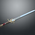 Stunning Decorative Sword with Blue Blade Red Hilt and Golden Circular Guard