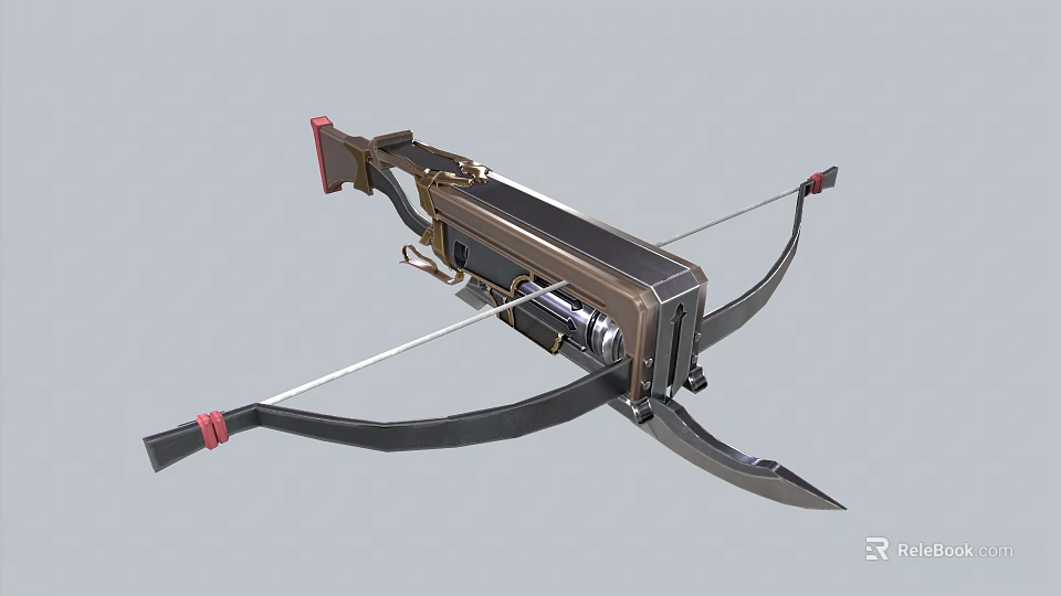 Tactical Crossbow Featuring Metal Frame Black Bowstring Red Accents And Mechanical Design 3d model 