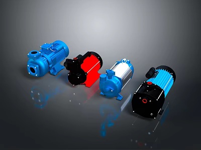 Industrial Equipment Display Featuring Blue Red Black Motors And High Performance Design 3d model