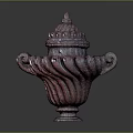 Elegant Red Decorative Urn With Intricate Lid And Swirled Patterns Design