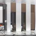 Elegant Modern Hotel Bathroom With Stall Toilets Marble Flooring And Ambient Lighting