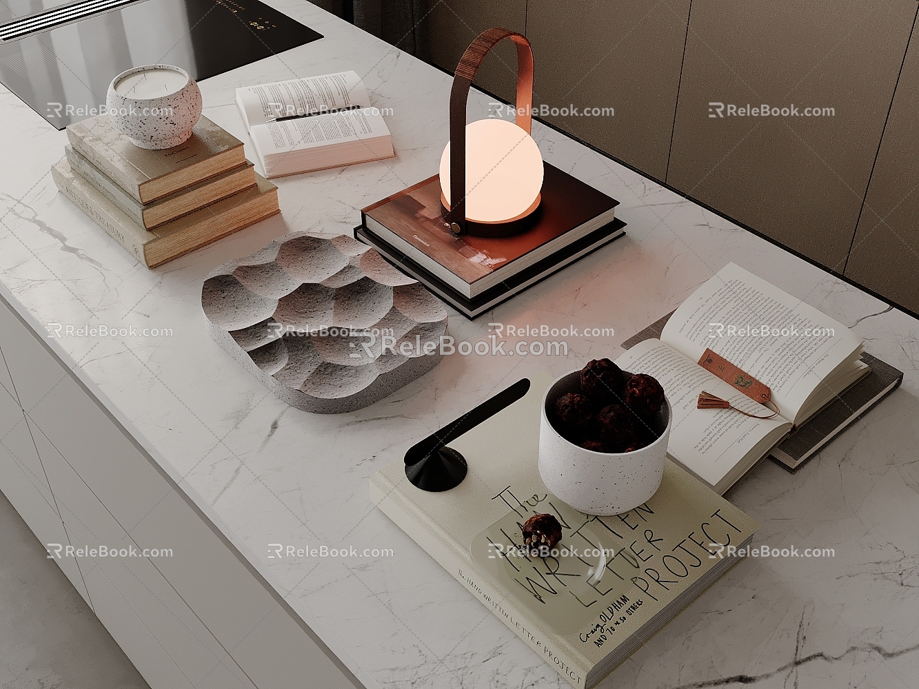 Modern Table Ornaments Book Lamp Tray Candy 3d model