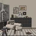 Cozy Beige Leisure Chair With Side Table Coffee Cup And Decorative Wall Art