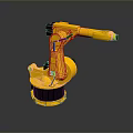 Yellow Robotic Arm Game Movie Character With KUKA Logo And 3D Industrial Design Model