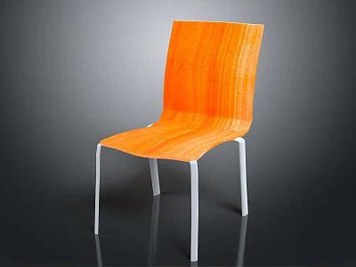 Modern Orange Wooden Chair With Curved Seat And White Metal Legs 3d model