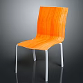 Modern Orange Wooden Chair With Curved Seat And White Metal Legs