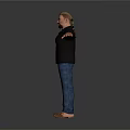 3D Male Character Model With Open Arms Black Shirt Blue Jeans And Sandals