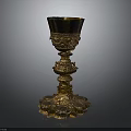 Elegant Golden Decorative Goblet with Intricate Carved Detailing and Ornate Base as Household Decor Item