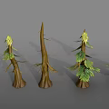 3D Model Collection of Green Pine Trees and Brown Tree Trunks 3d model