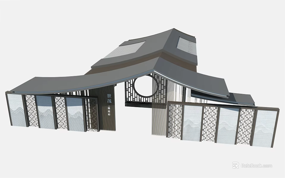 Modern Pergola Design Featuring Curved Roof Hollow Patterns And Glass Panels 3d model 