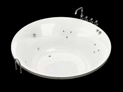 Round White Bathtub With Massage Jets Faucet and Modern Design Features 3d model