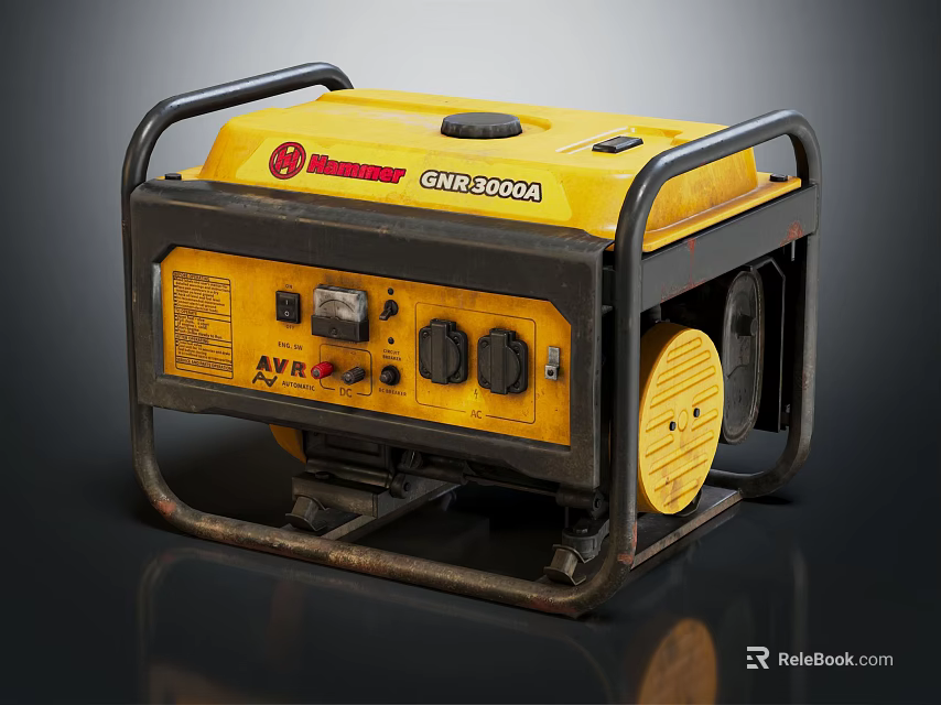 Yellow Portable Generator With Control Panel And Black Frame For Outdoor Use 3d model