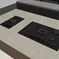 Modern Kitchen Interior With Black Gas Cooktops Light Countertop And Gray Cabinets