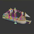 Colorful Wooden Toy Ship Model With White Sails Red Flags And Deck Details