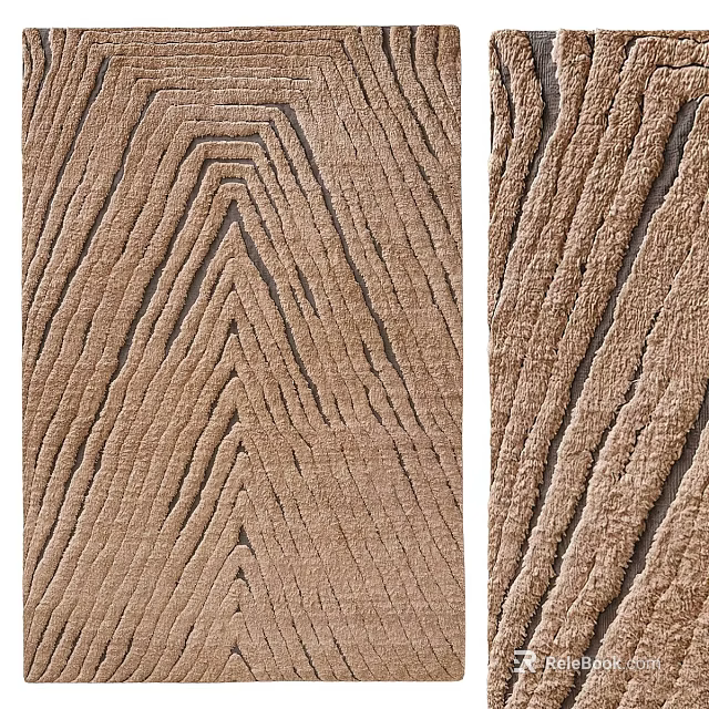 Soft Plush Brown Square Rug Featuring Herringbone And Linear Textured Patterns 3d model 