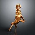 Golden Statue Of Female Figure Riding Shark Decorative Art Piece
