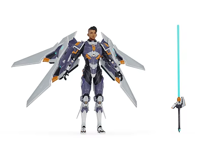 Game Movie Character With Mechanical Wings Futuristic Armor And Energy Sword 3d model