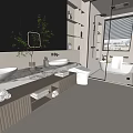 Modern Bathroom Interior With Double Vanity Large Mirror Shower Enclosure And Bathtub