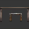 Natural Wooden Table And Stool Set With Striped Top And Sturdy Legs
