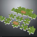 Green Puzzle Pieces With Grass And Orange Bricks On Dark Background