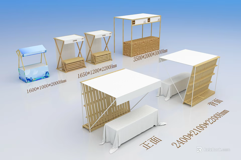 Outdoor Exhibition Stands With Various Sizes And Canopy Shelf Designs 3d model 