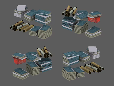 Stacked Books Magazines And Scrolls With Different Colored Covers In Multiple Stacks 3d model