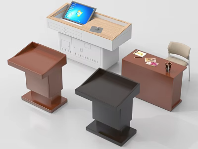 Different Styles of Brown and Black Podiums with Tablet and Folder on Top 3d model