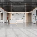 Modern Office Interior Design With Desk Chairs Bookshelves Sofa Marble Coffee Table And Plants