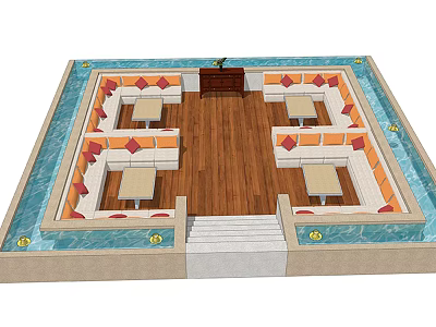 Modern outdoor sofa villa courtyard waterscape landscape sketch 3d model