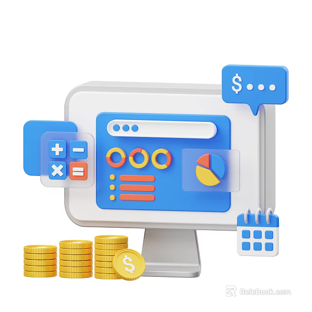 Smart Machine Generating Financial Data Analysis Reports With Charts Calculator And Coins 3d model 