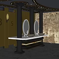 Modern Hotel Bathroom Interior With Marble Counter Round Mirrors And Ambient Lighting