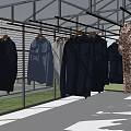Outdoor Clothes Drying Structure With Metal Frame Glass Doors Transparent Roof And Hangers