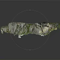 3D Rock Mountain Model With Green Vegetation And Clear Rock Texture On Smooth Reflective Surface 3d model