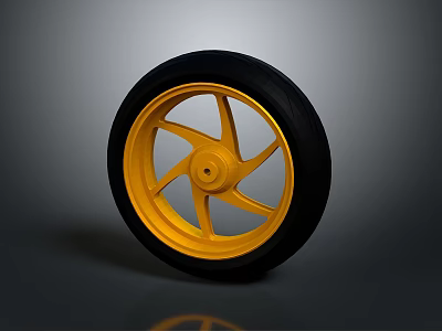 Motorcycle Wheel With Yellow Spoke Rim And Black Tire Modern Design 3d model