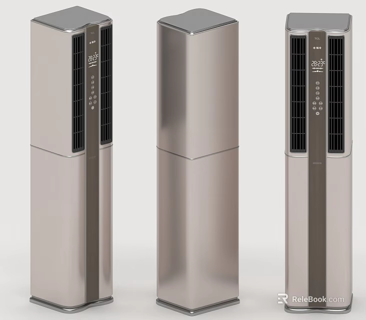 Three Modern Silver Vertical Household Appliances With Sleek Design And Control Panel 3d model 