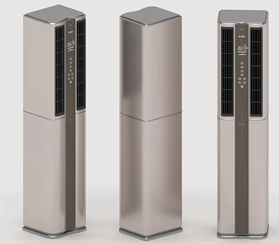 Three Modern Silver Vertical Household Appliances With Sleek Design And Control Panel 3d model