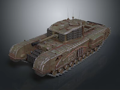 Heavy Duty Military Tank With Armored Body Tracked Wheels Mesh Protection And Turret Antenna 3d model