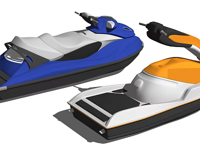 Blue And Orange Jet Skis With White Seats And Modern Watercraft Design 3d model