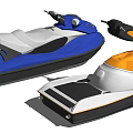Blue And Orange Jet Skis With White Seats And Modern Watercraft Design
